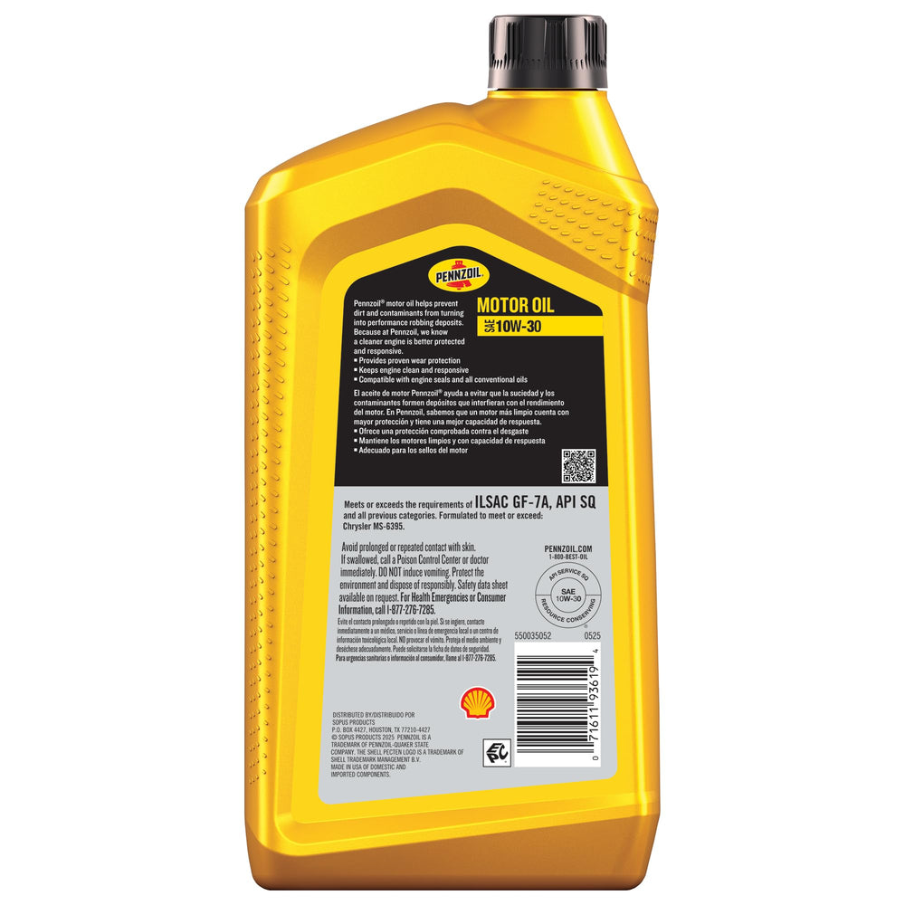 Close-up of Pennzoil label and cap highlighting clear product information and pour control