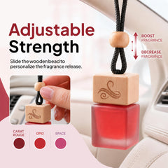 Perfa hanging diffuser on rearview mirror offering subtle ambient scent benefit