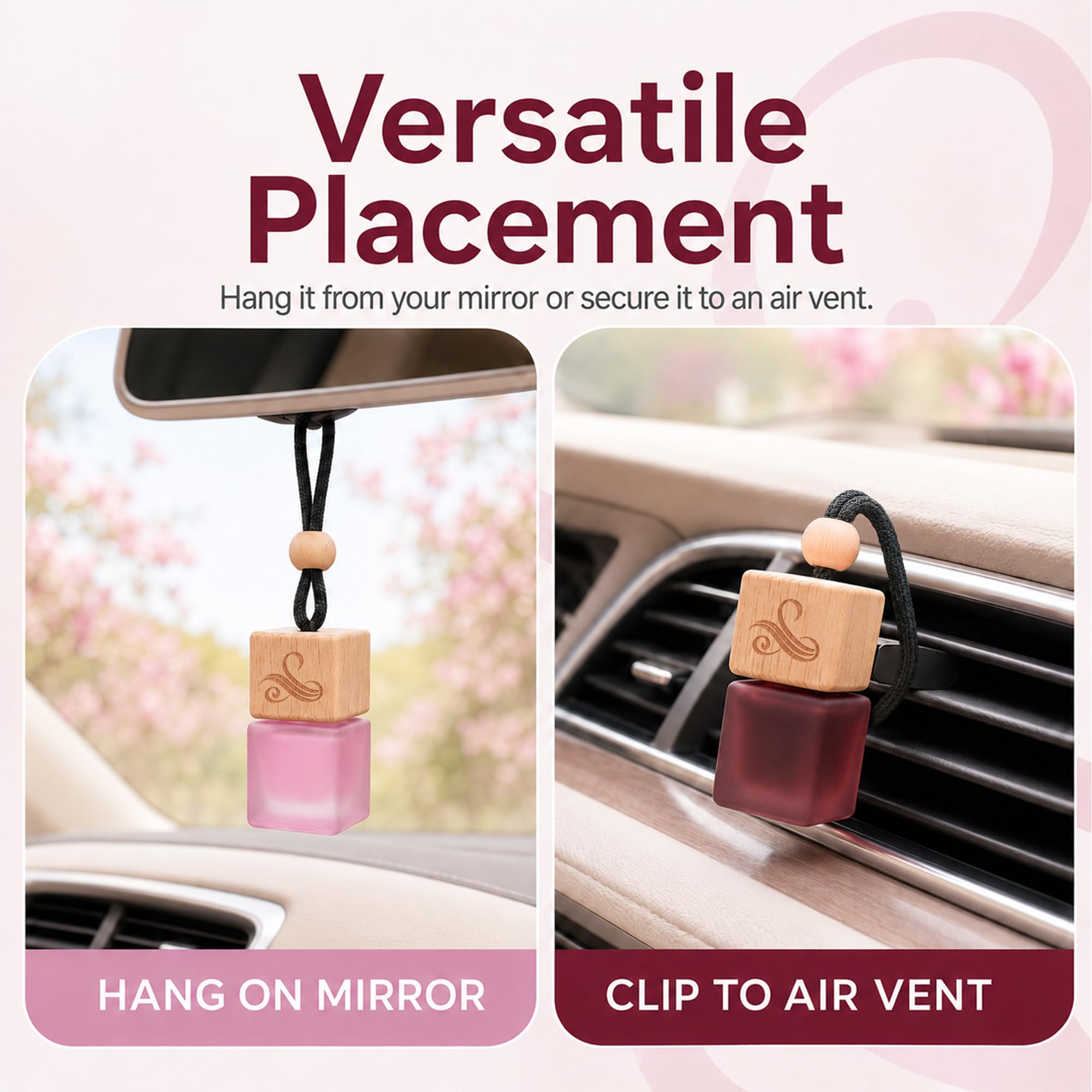 Perfa diffuser in car with driver smiling conveying pleasant ride benefit
