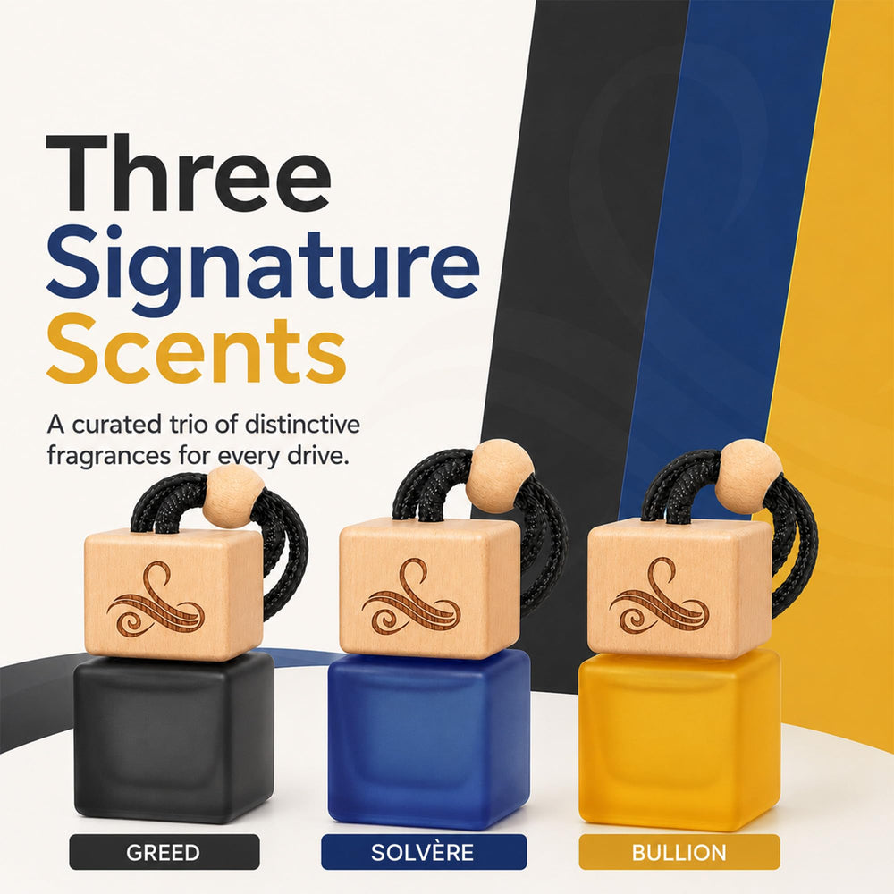 Perfa three scented bottles Greed Solvere Bullion lineup highlighting scent variety
