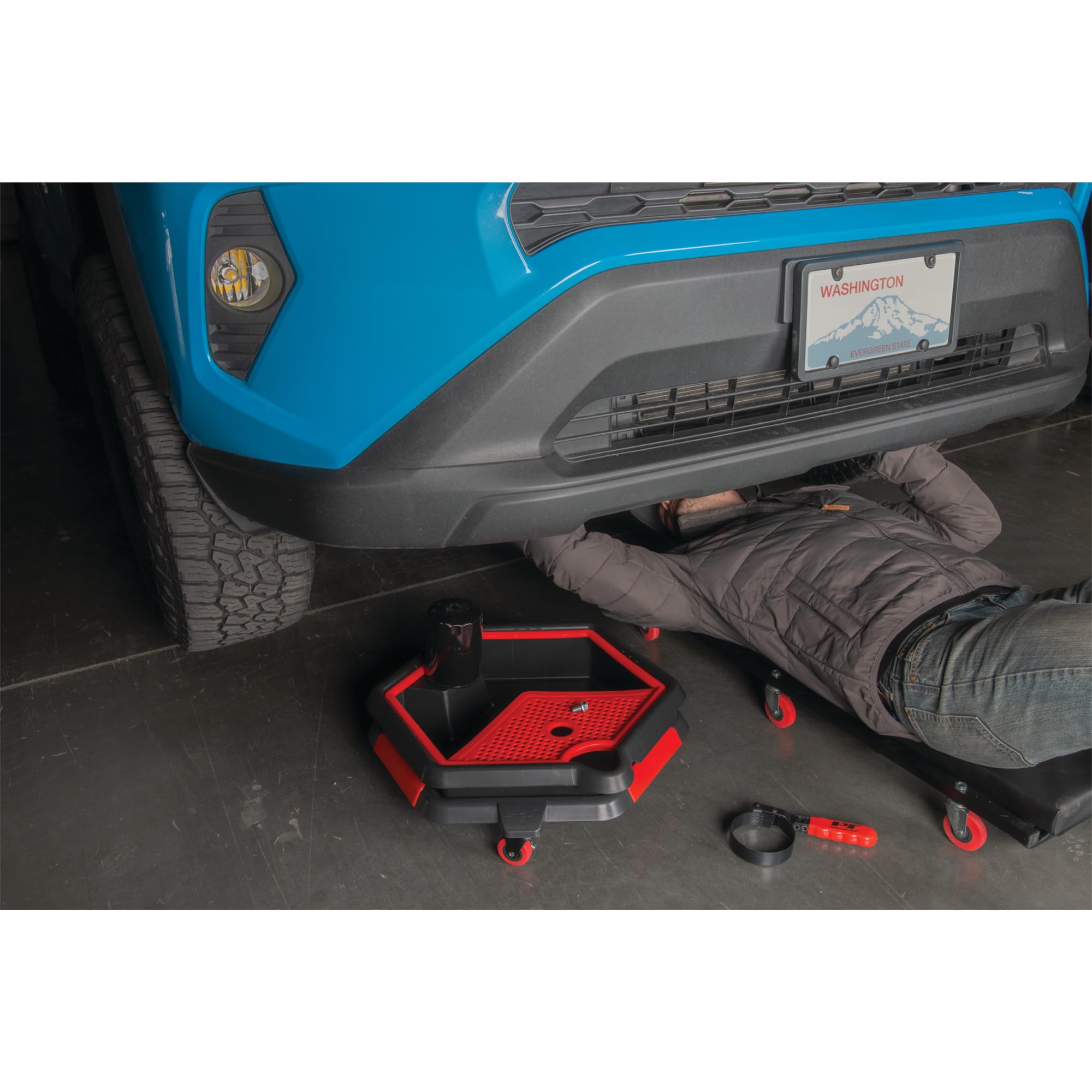 Performance Tool stacked pan and caddy for compact garage storage