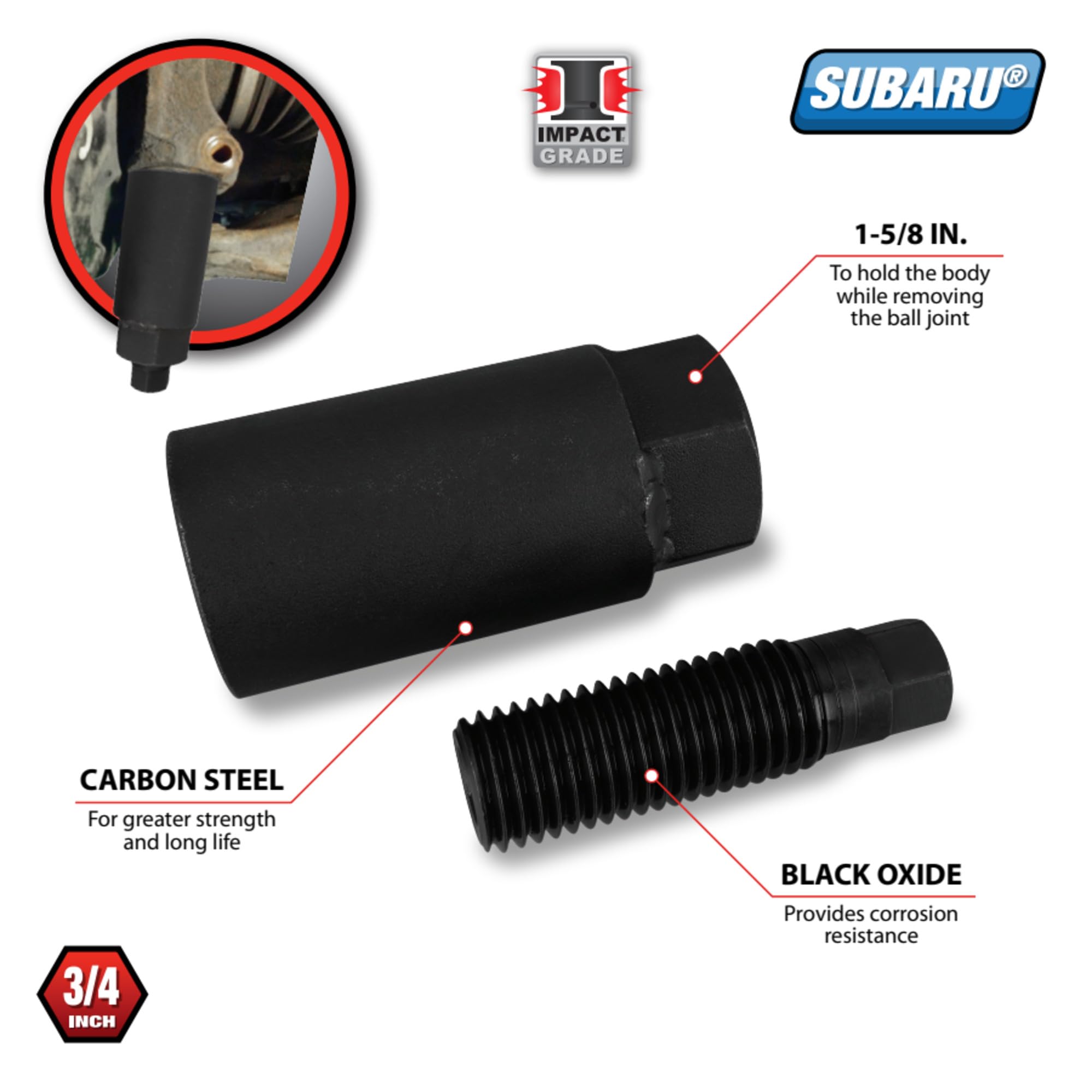 Performance Tool W83052 close-up of threaded center bolt and forged body, demonstrating strength and durability