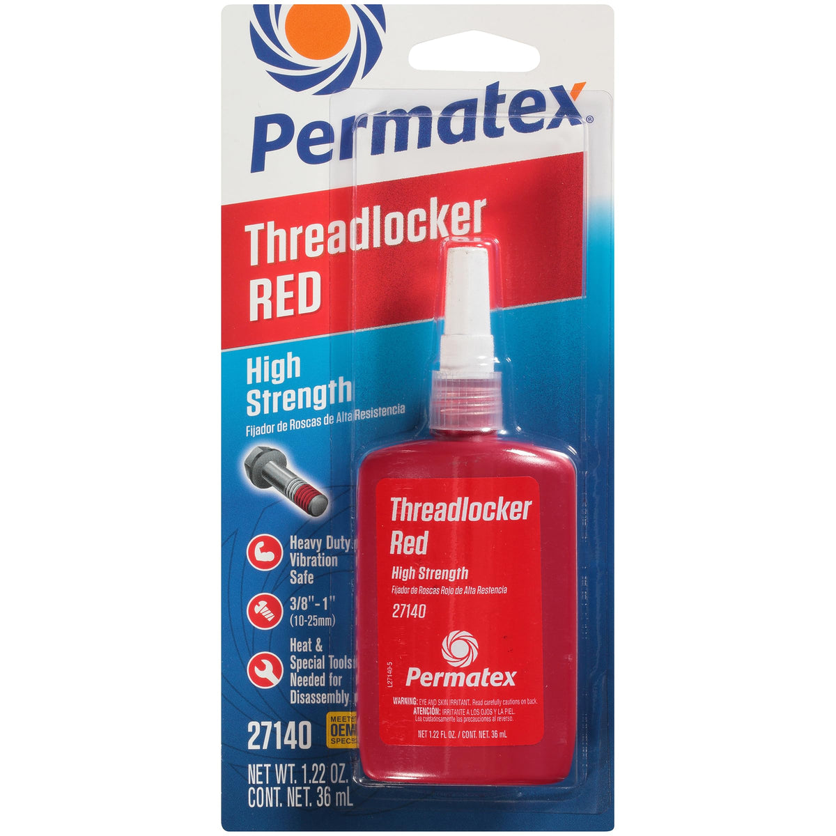 Permatex 27140 bottle front label showing product name and strength benefits