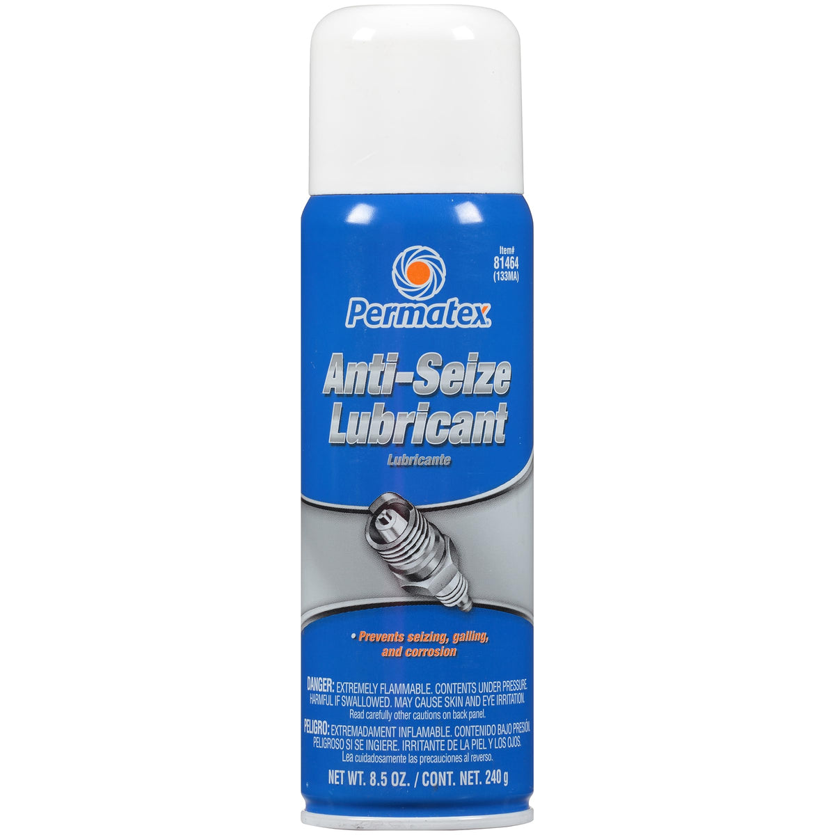 Permatex 81464 front can showing label and aerosol cap, protects threaded parts