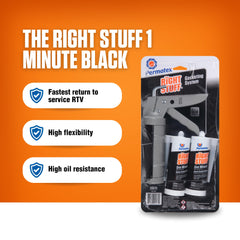 Permatex tubes with included caulking gun in hand for quick application and control