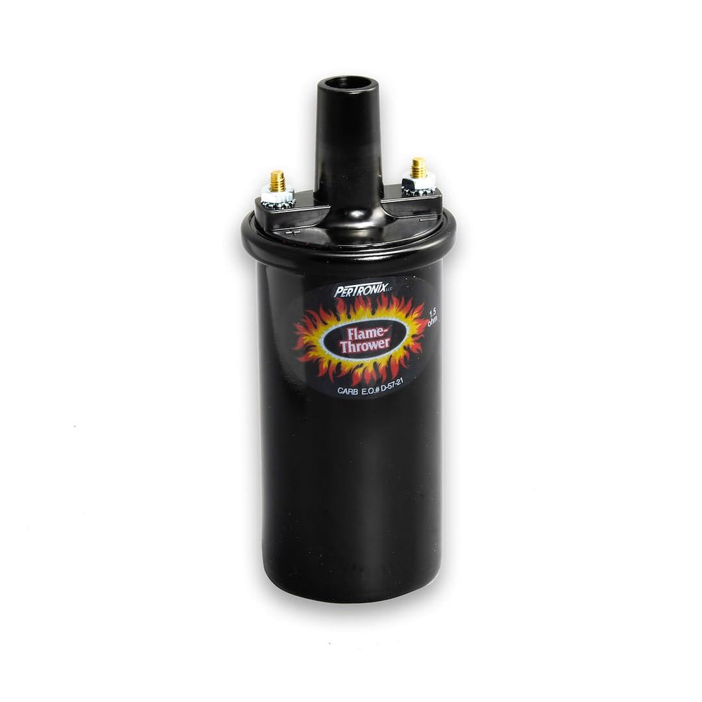 Pertronix Flame-Thrower II front view showing compact black epoxy housing and durable build benefit