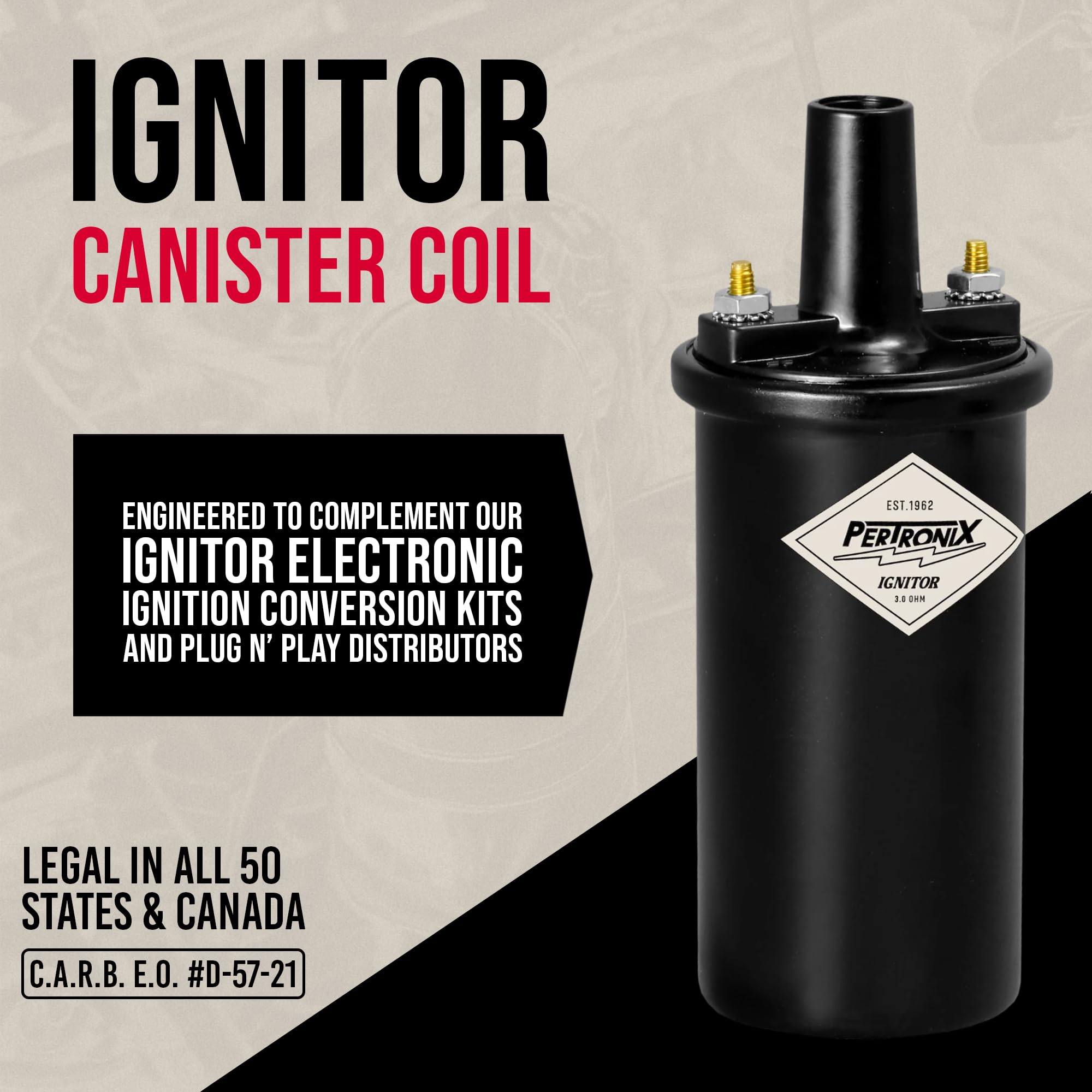 PerTronix installed under hood demonstrating compatibility with stock brackets