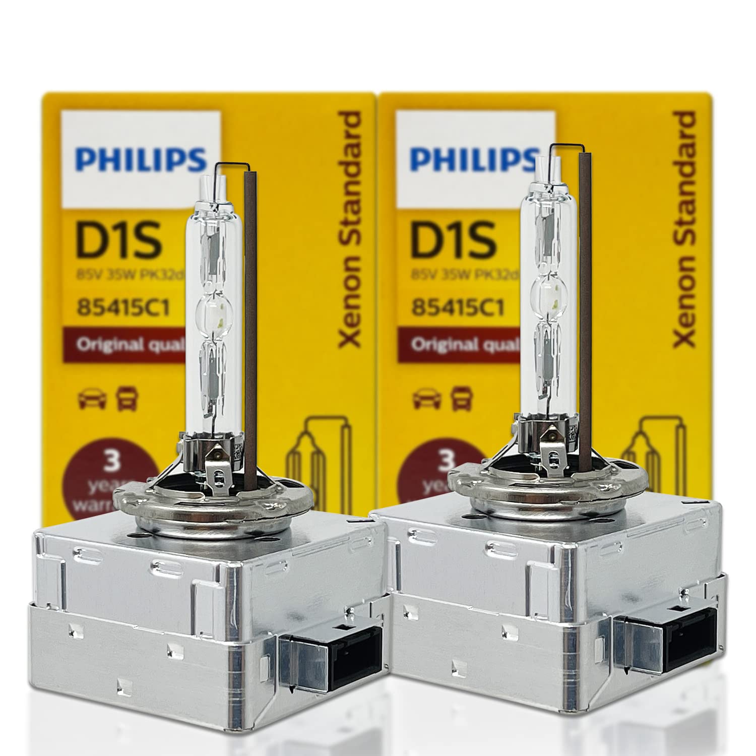 PHILIPS D1S front packaging showing 3-year warranty label and authenticity