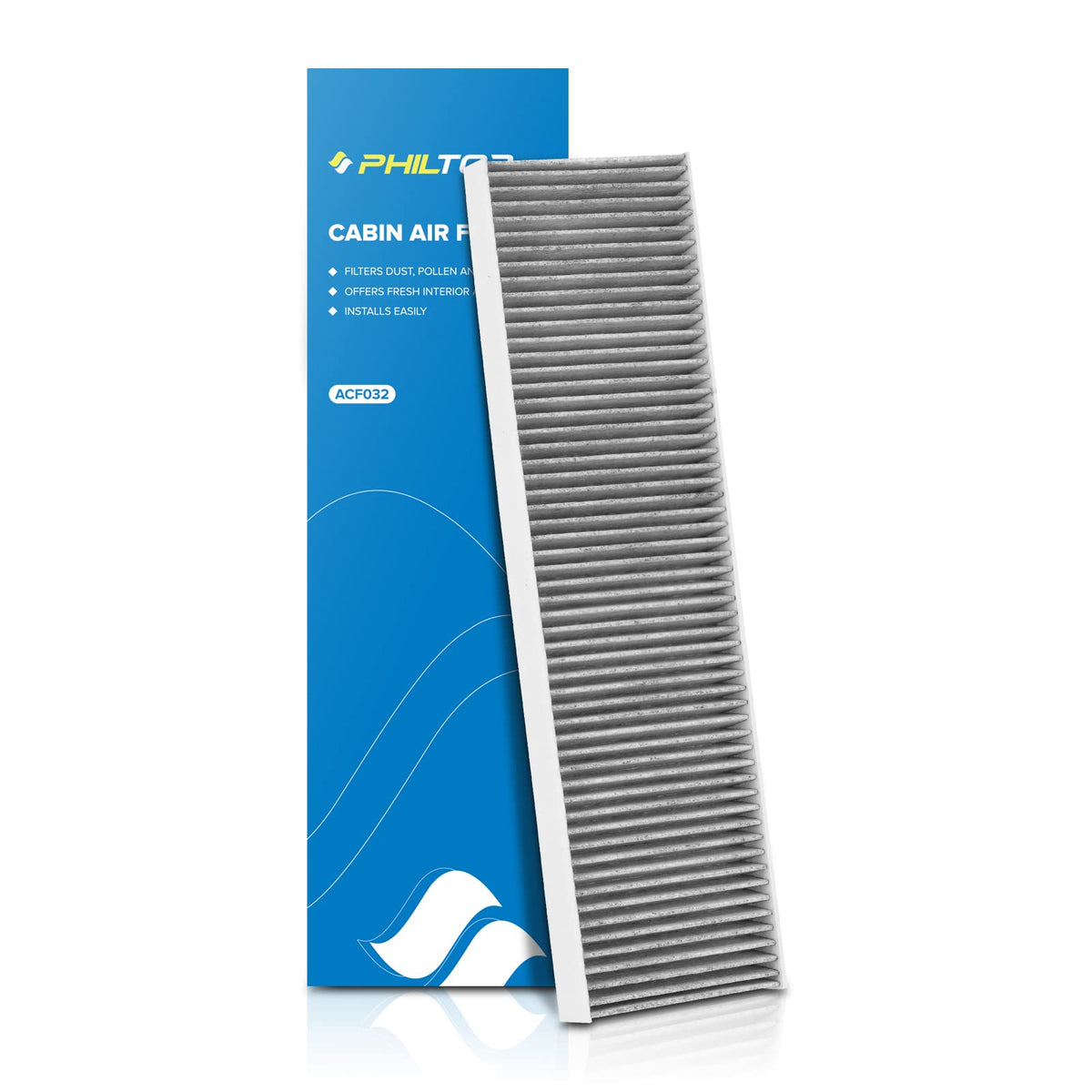 PHILTOP cabin filter front packaging showing model and fitment benefits
