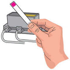 Phoenix Systems test strip beside ruler demonstrating compact size and portability