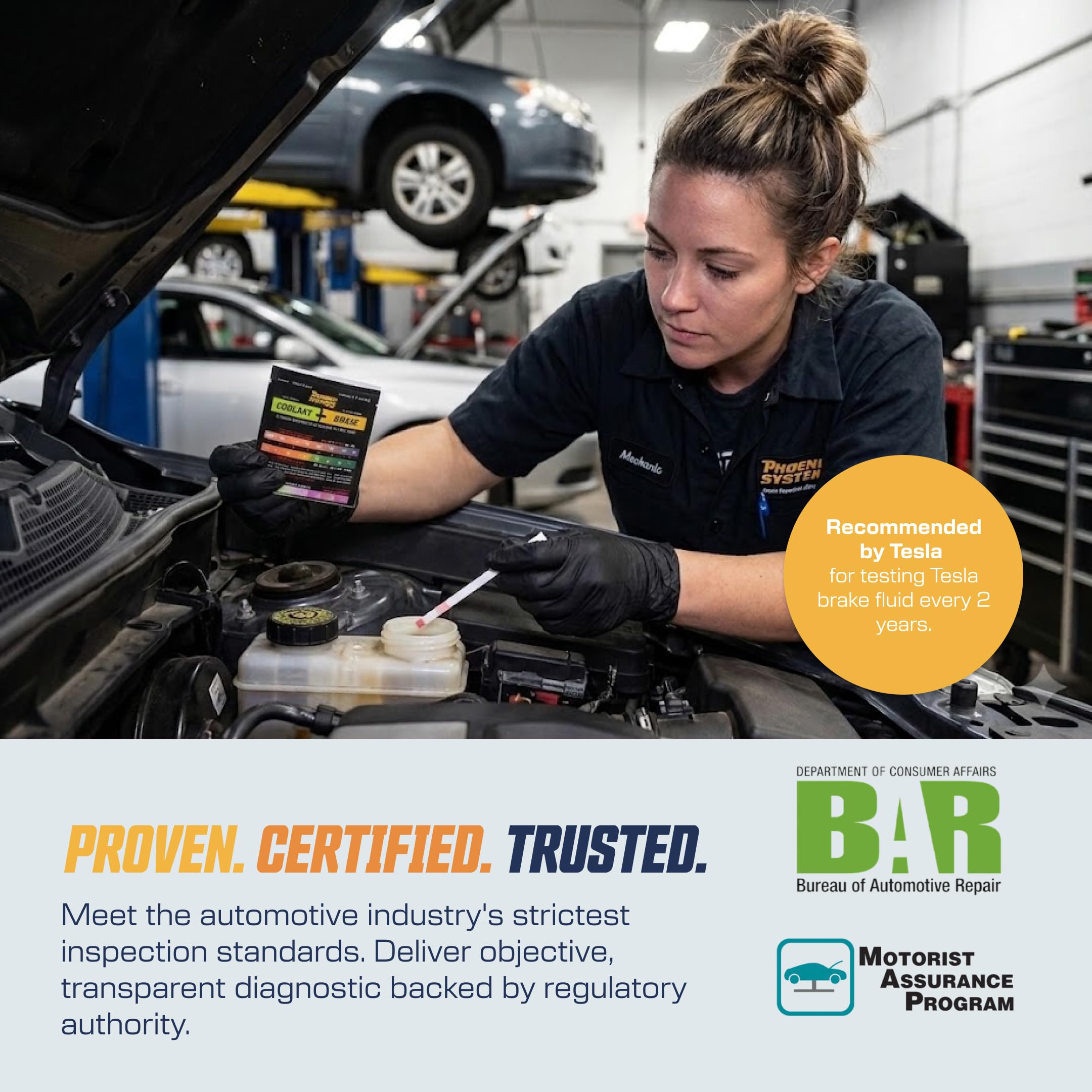 Phoenix Systems strip used in garage by a mechanic for confident pre-trip fluid checks
