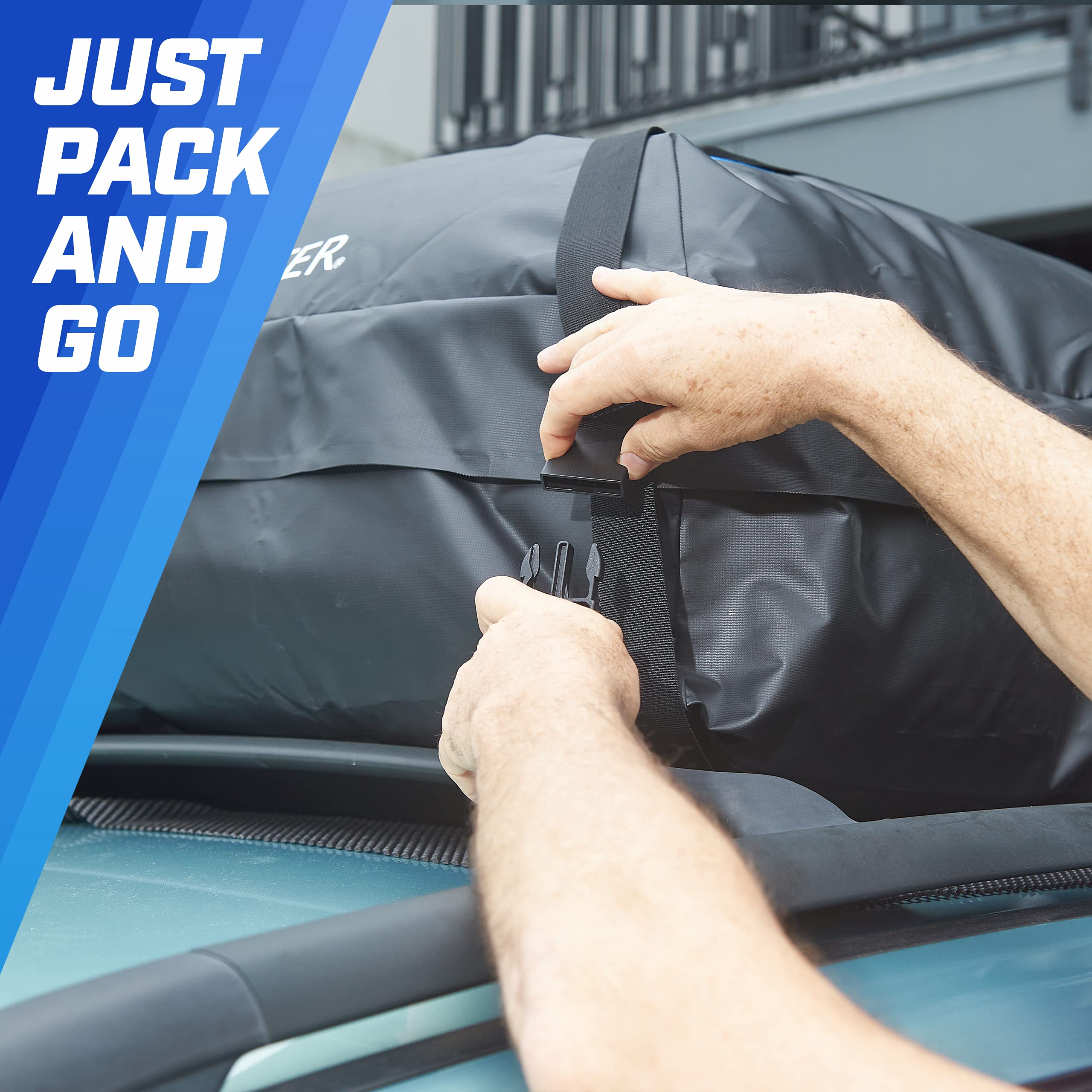 P.I. AUTO STORE bag packed with luggage demonstrating 16 cubic feet capacity
