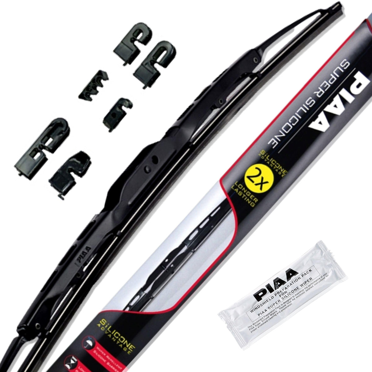 Piaa front view of 22" wiper blade showing packaging and product benefit of durable protection