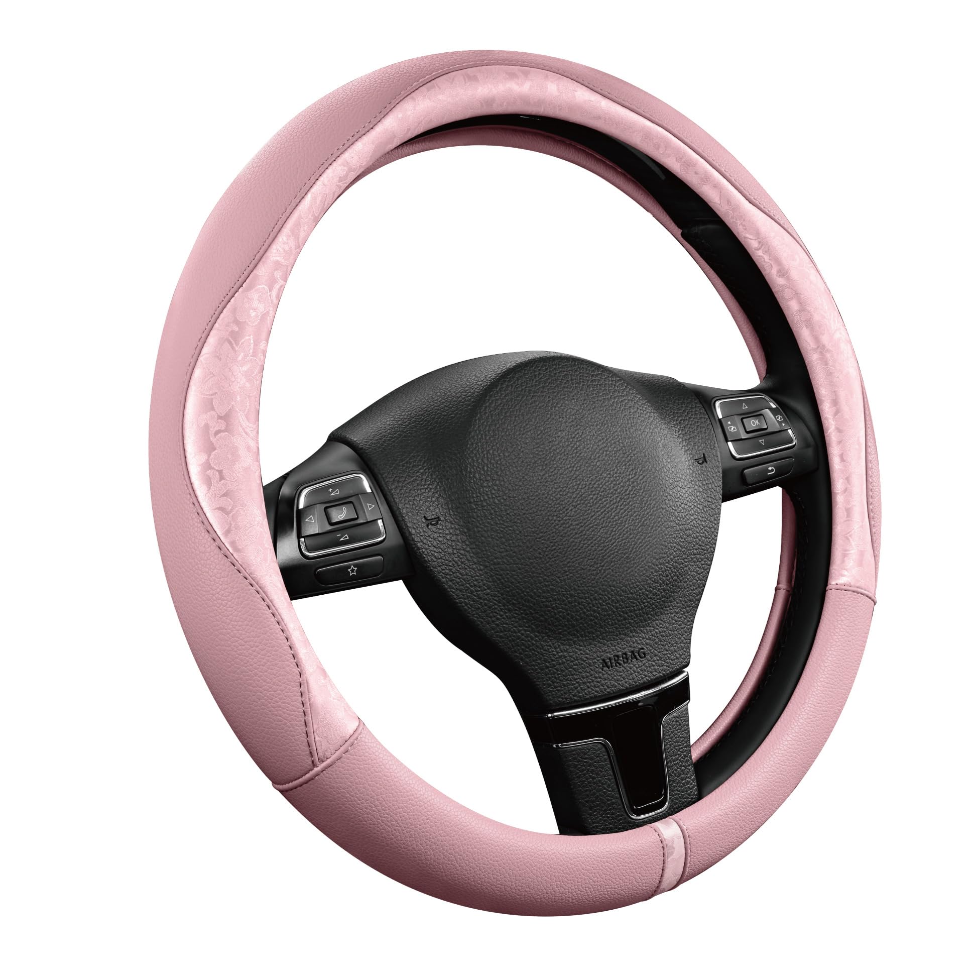 PIC AUTO front view of pink patchwork cover showing stylish design and protection