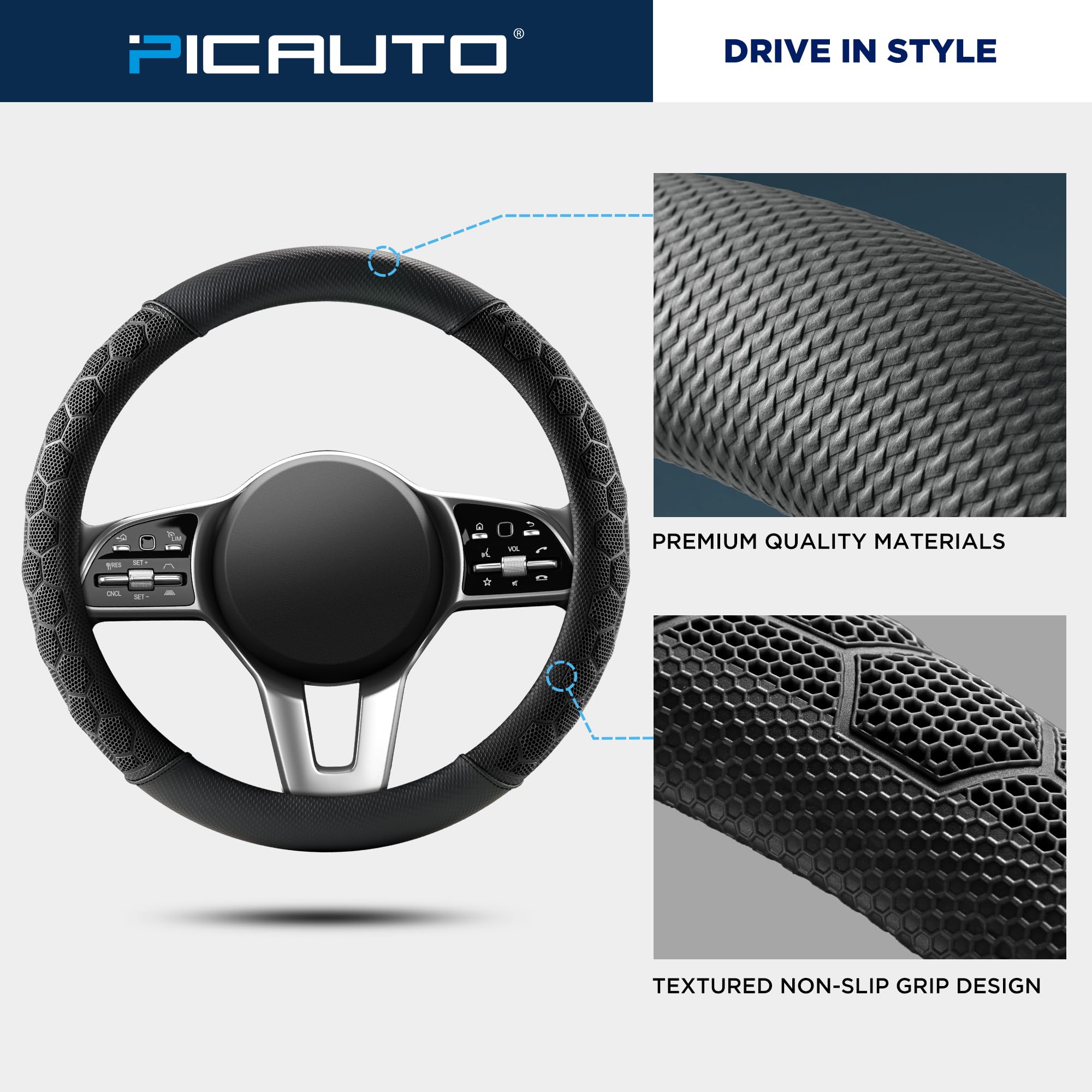 PIC AUTO installed on a steering wheel improving grip and comfort