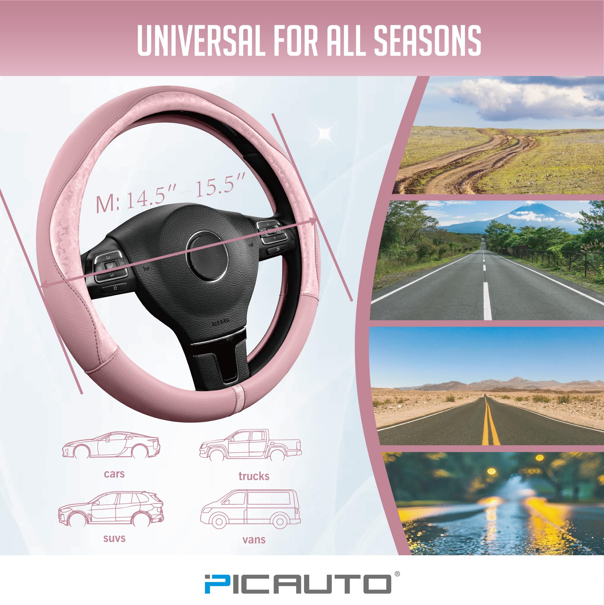 PIC AUTO lifestyle shot woman driving with pink cover adding comfort and flair