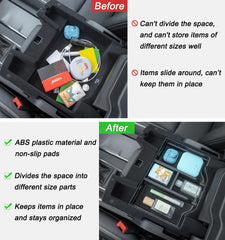 PIMCAR tray installed in RAM console demonstrating tidy storage benefit