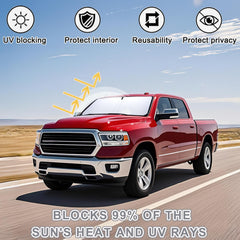 PIMCAR folded compact sun shade in hand for easy storage and portability