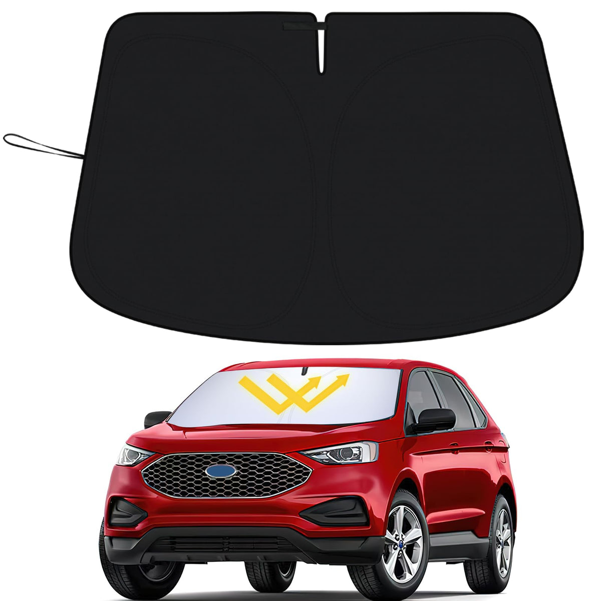 PIMCAR front view of the sun shade showing full windshield coverage and neat fit