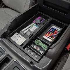 PIMCAR in-console with phone and sunglasses showing easy item retrieval