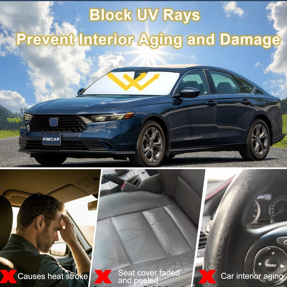 PIMCAR side edge fit against windshield, prevents sunlight gaps