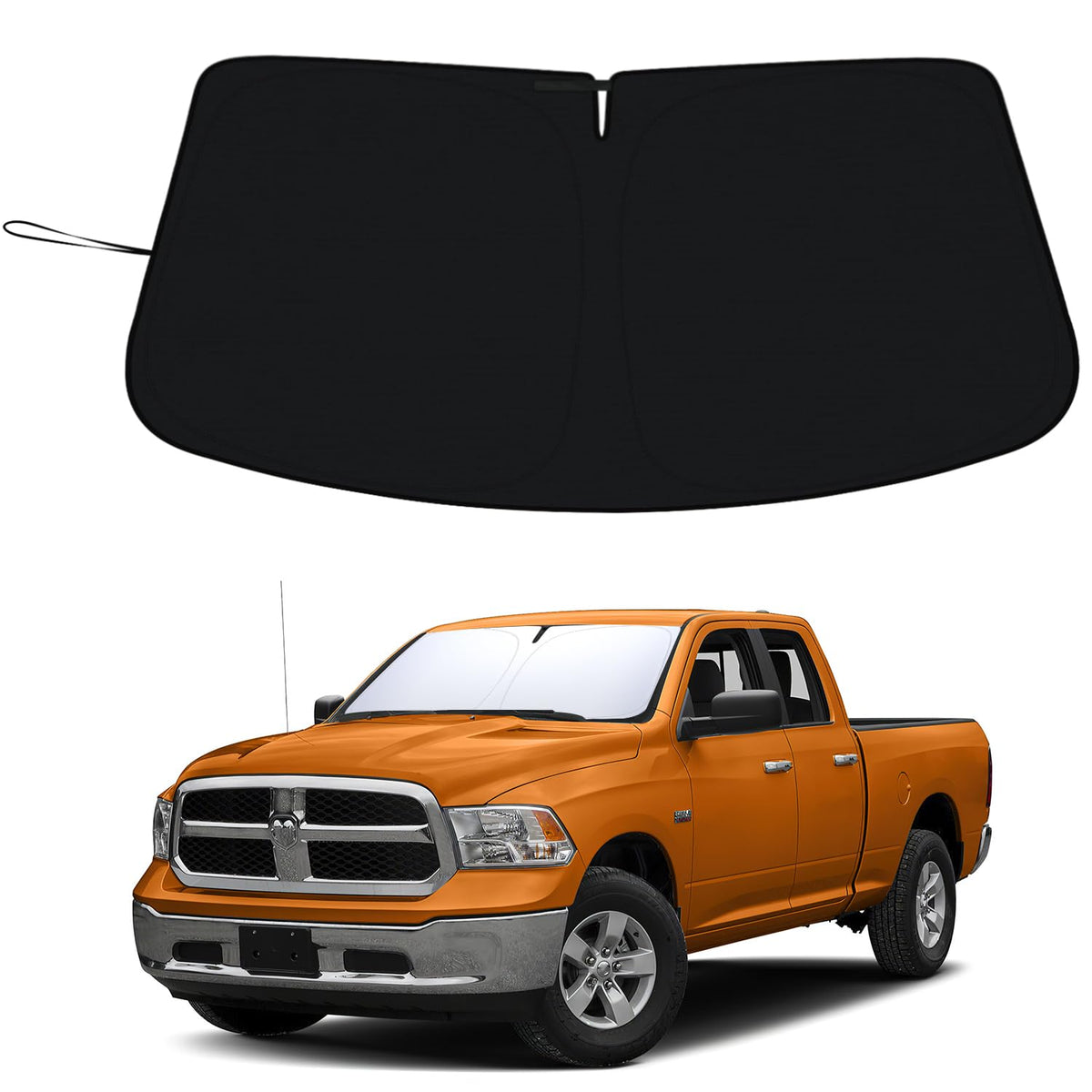 PIMCAR front view installed on Dodge Ram windshield showing full coverage and cooling