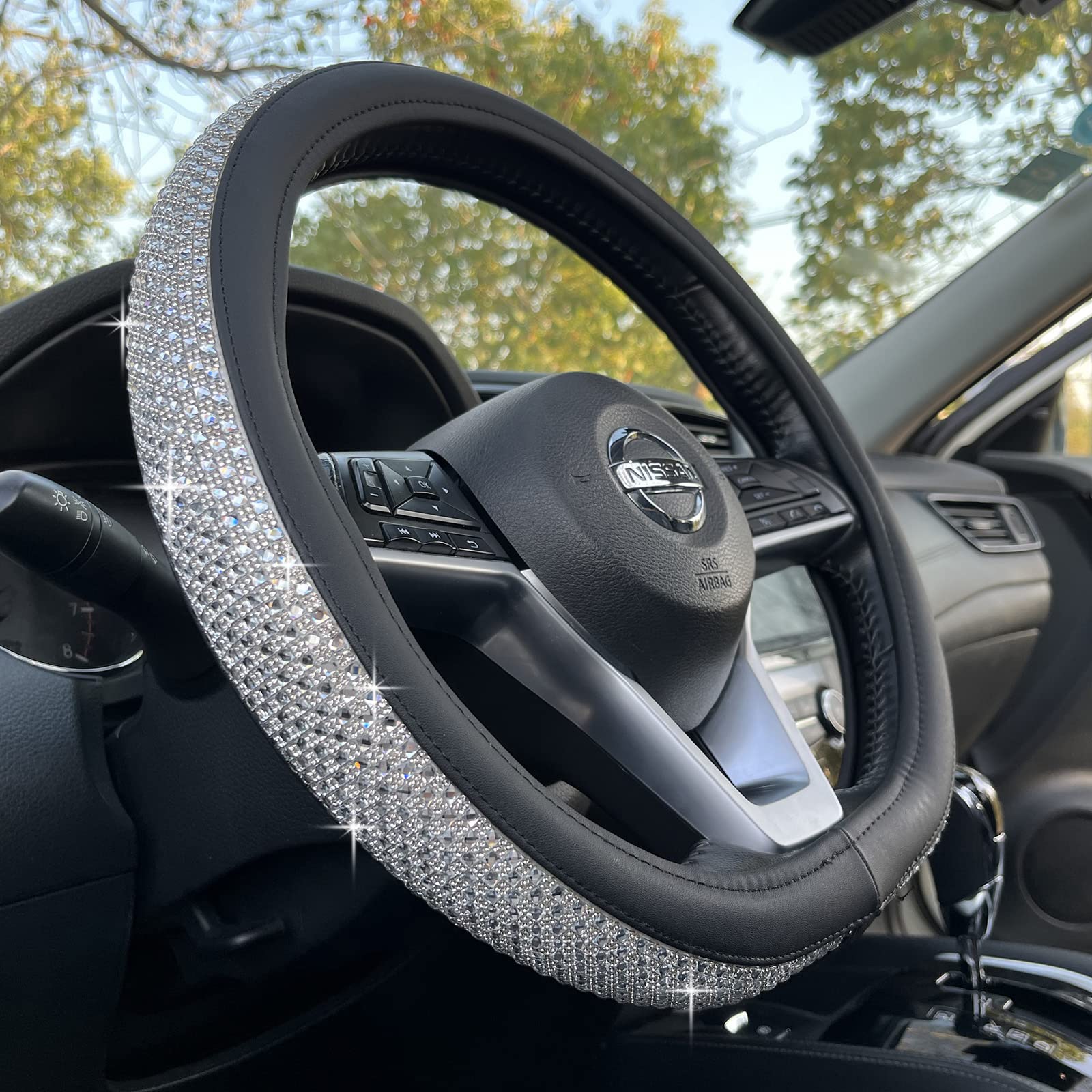 PINCTROT front view silver steering wheel cover adding glam and protection