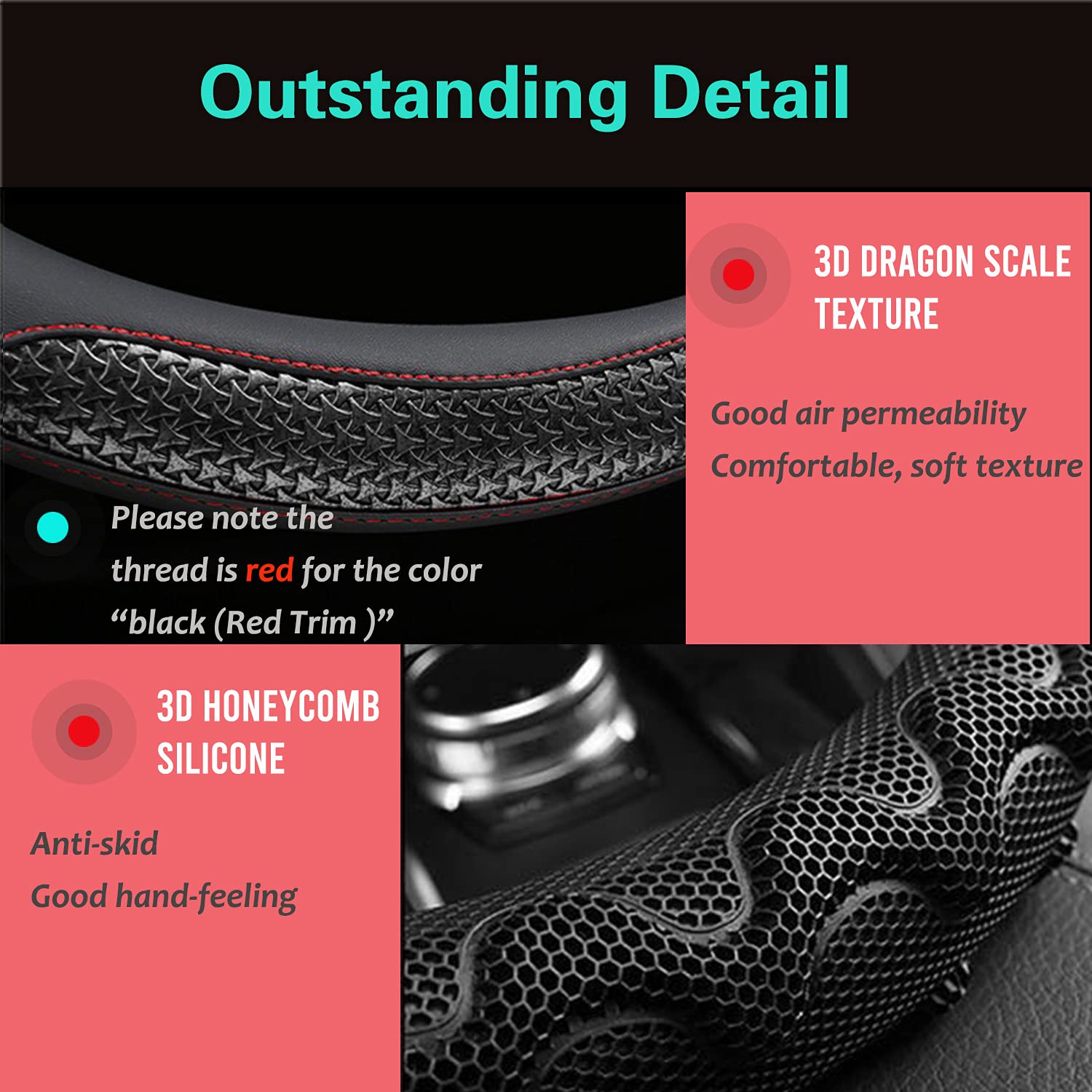 PINCTROT microfiber leather and red stitching detail, durable refined look