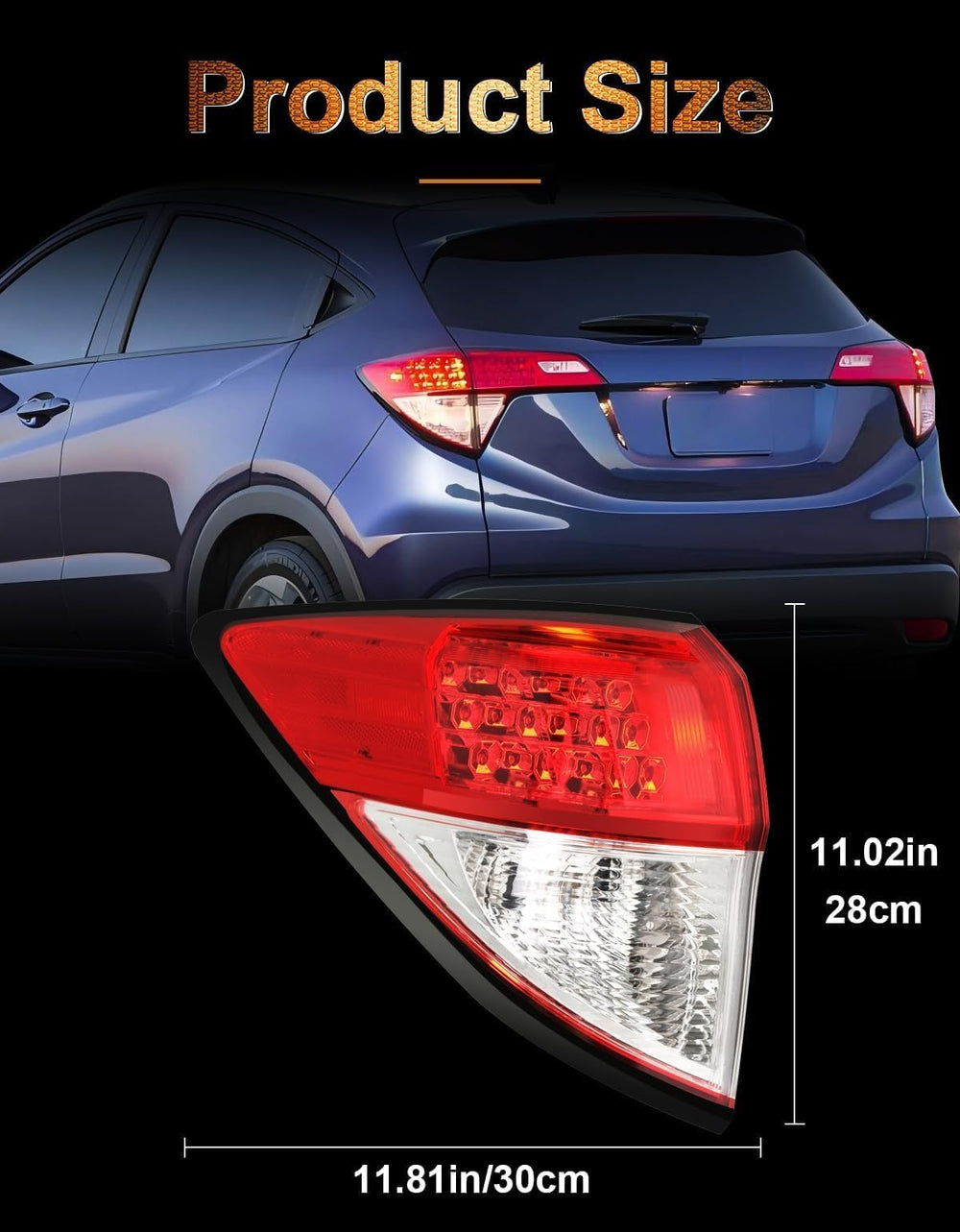 Pinkomoto tail light held by hand showing scale and exact replacement size