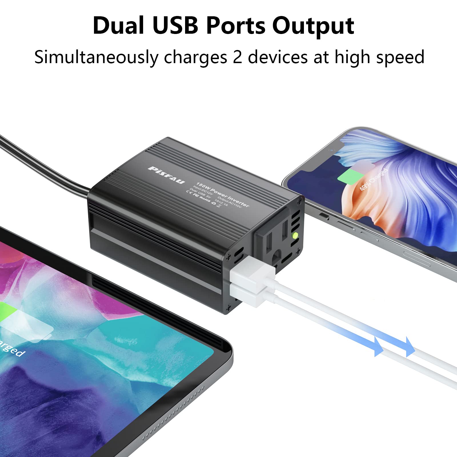 PiSFAU angled shot showing AC and USB ports for multiple device charging