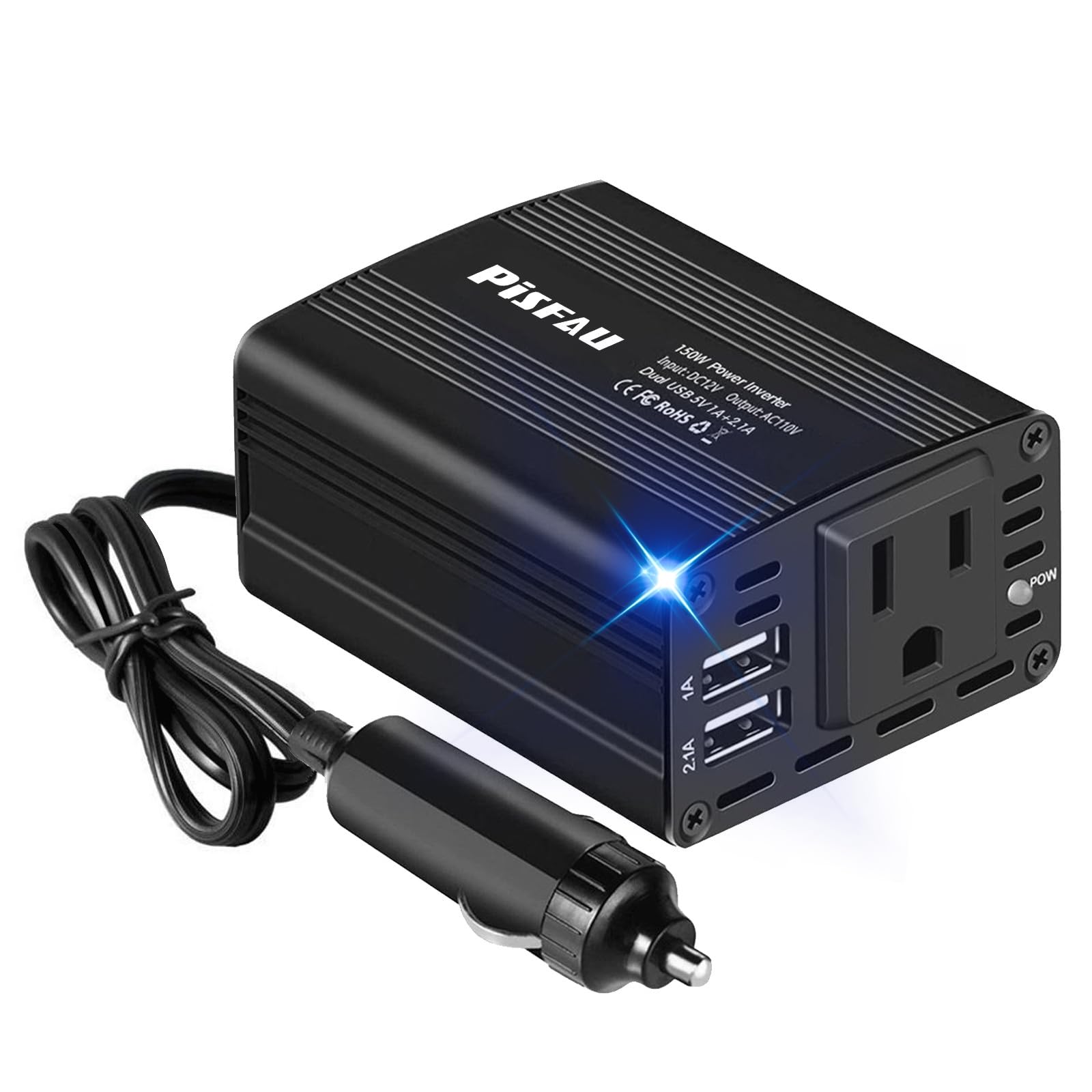 PiSFAU front view showing AC outlet and USB ports for versatile charging