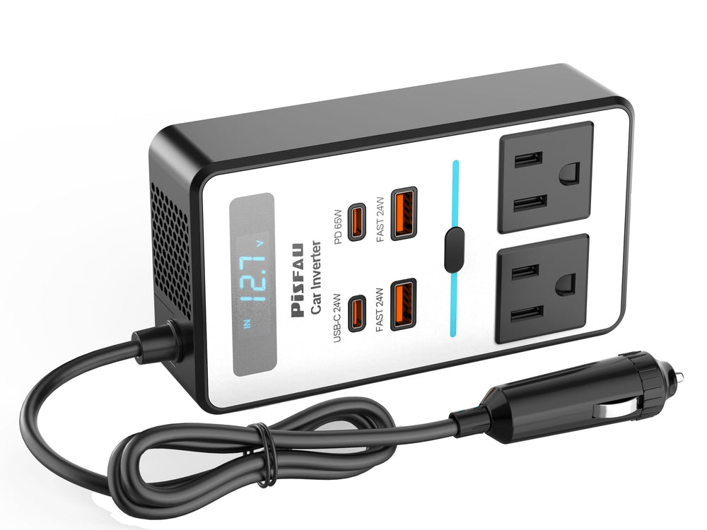 PiSFAU front view showing AC outlets and USB ports for versatile charging