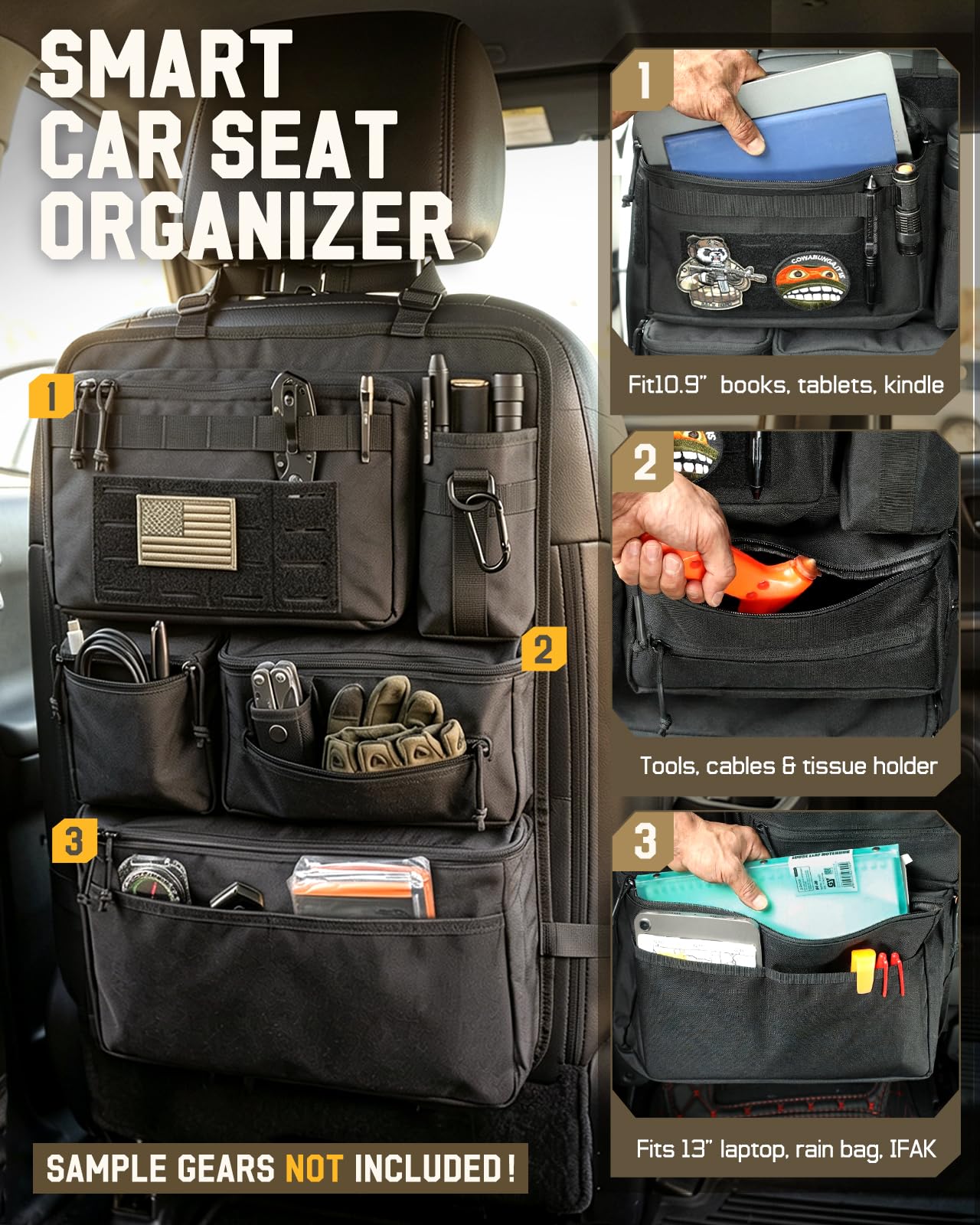 Pitozer open compartments holding bottles and toys for quick access
