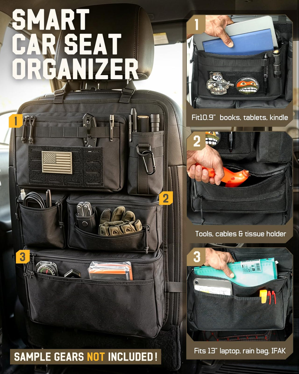 Pitozer open compartments holding bottles and toys for quick access