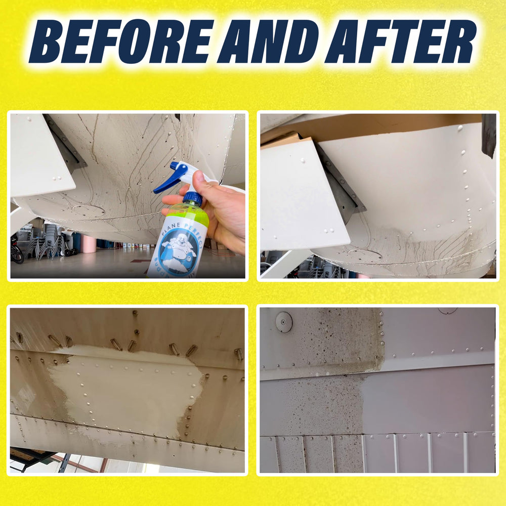 Plane Perfect before and after on aluminum fuselage revealing restored shine