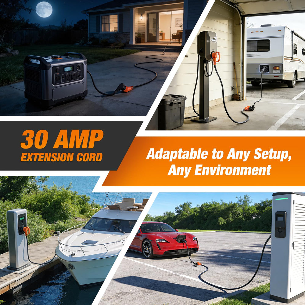plapower cable connected to RV pedestal showing reliable campground power