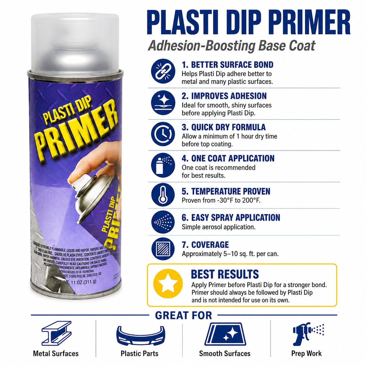 Plasti Dip brand primer being sprayed onto metal edge improving adhesion and finish