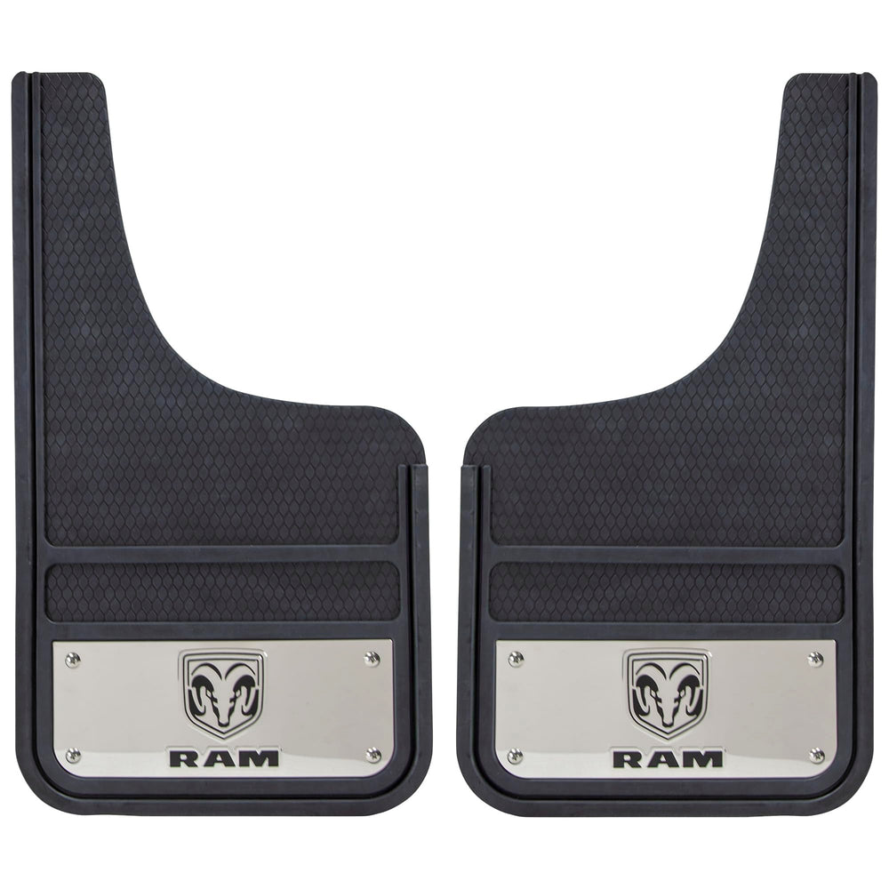 Plasticolor RAM front mud guards front view showing full size and fit benefit
