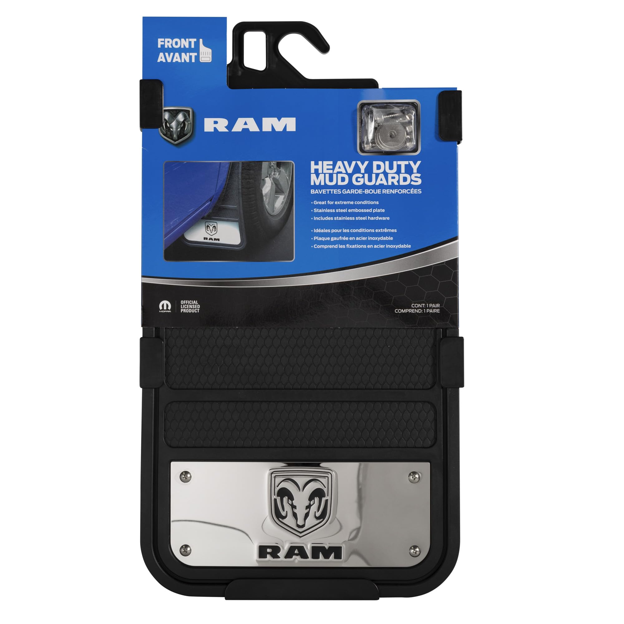 Plasticolor RAM embossed stainless steel RAM plate close-up for branded durability