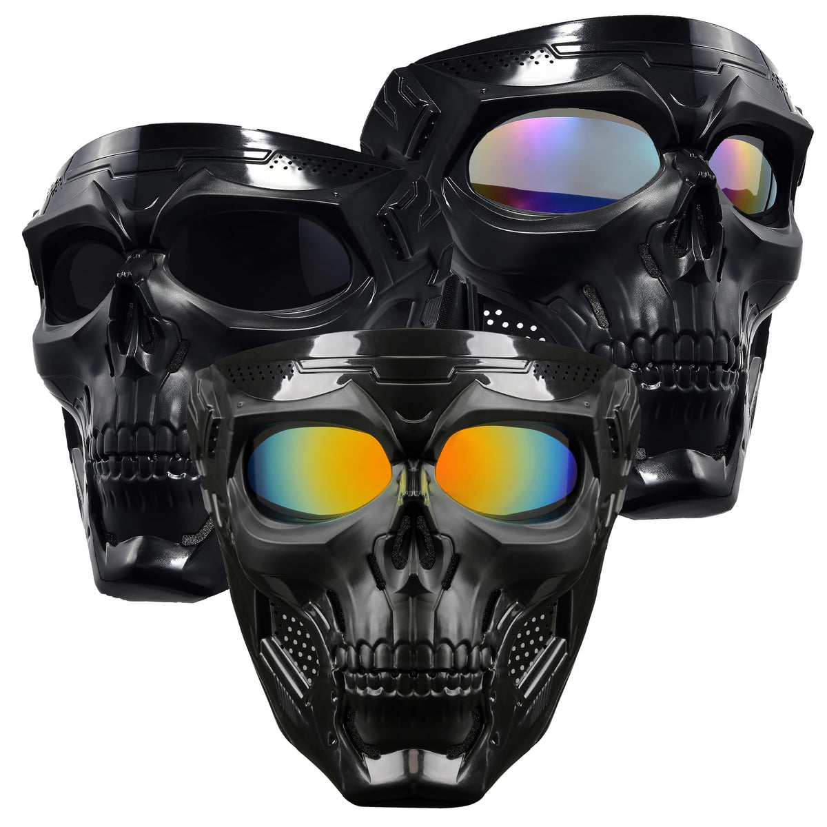 PLOOTA front view three masks showing full-face coverage and team uniformity