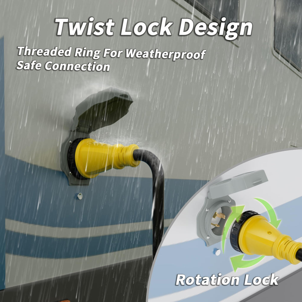 PlugSaf yellow jacket texture detail showing durable UV-resistant outer sleeve advantage