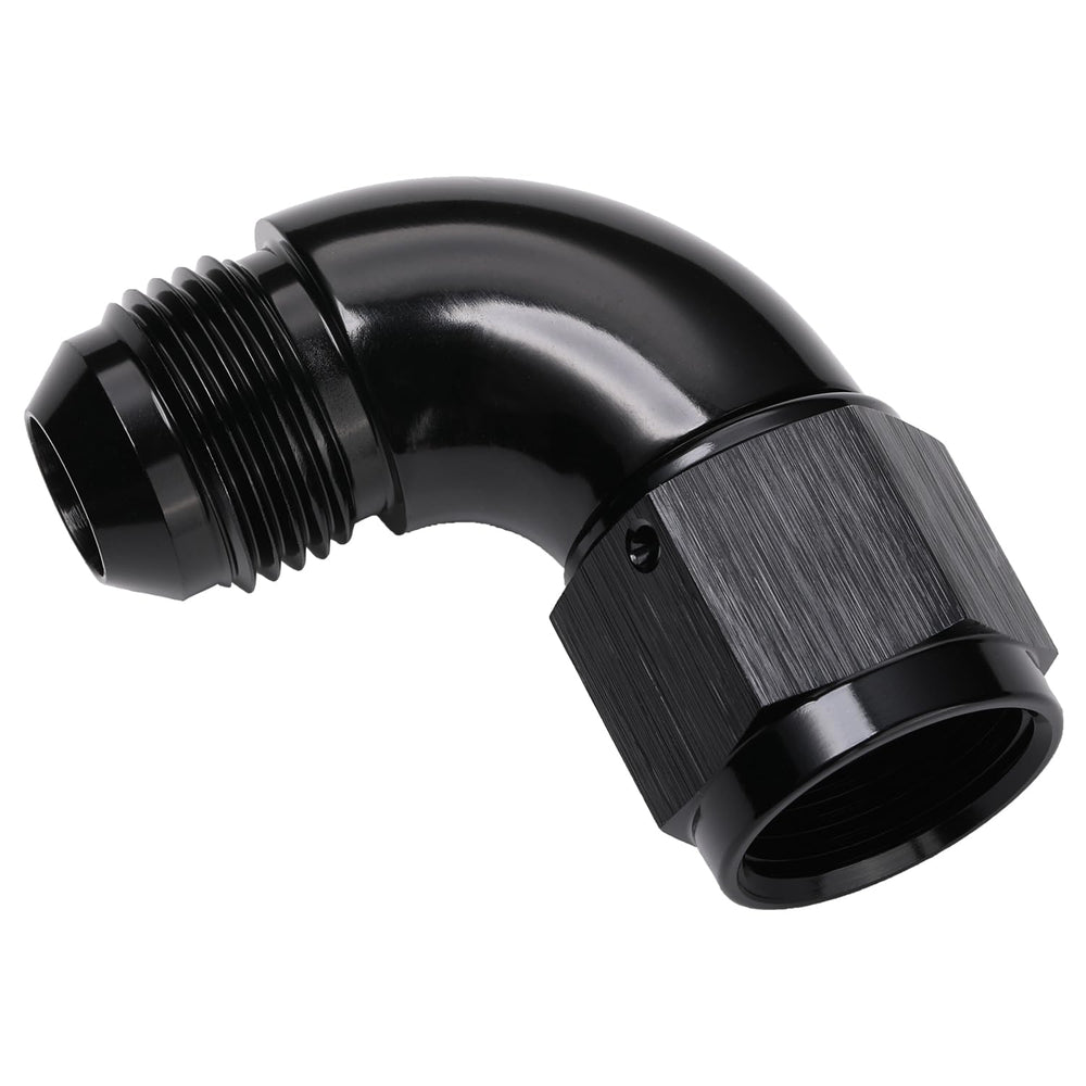 Podavelle adapter installed with AN hose demonstrating clean routing and space-saving benefit