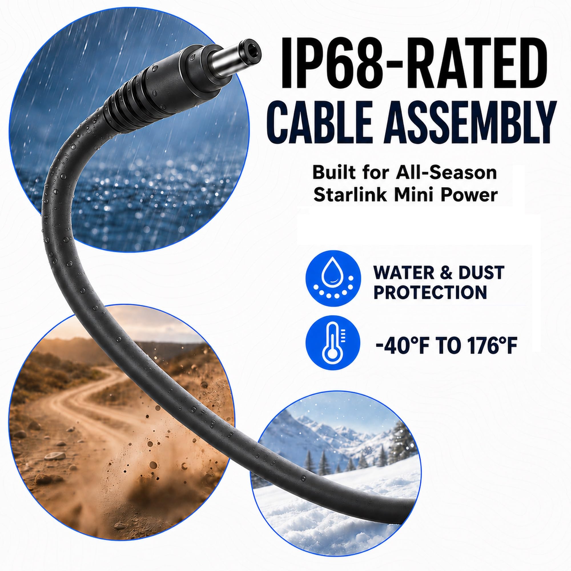 POLARMETA 10ft cable laid out illustrating long reach and reduced voltage drop benefit