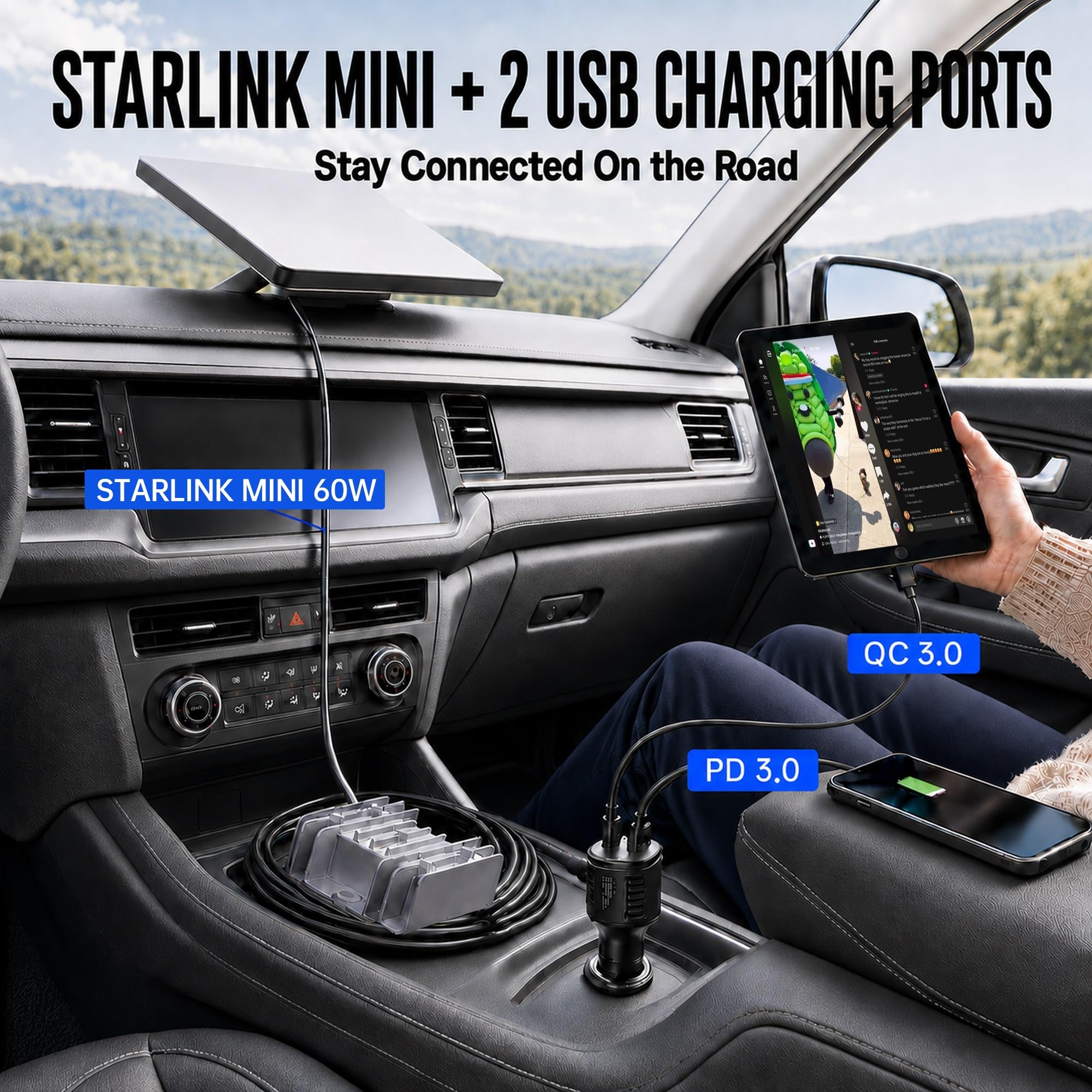 POLARMETA adapter mounted in a vehicle keeping Starlink Mini online