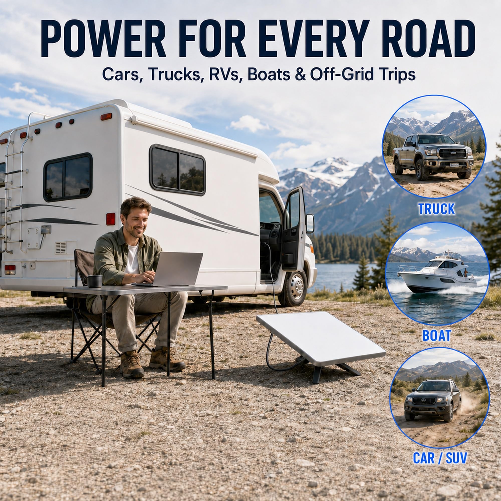 POLARMETA adapter powering Starlink Mini at an RV campsite for off-grid use