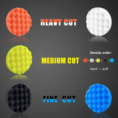 POLIWELL close-up of color-coded foam pads showing texture for targeted paint correction