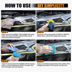 POLIWELL drill attachment in use on headlight delivering fast DIY refinishing
