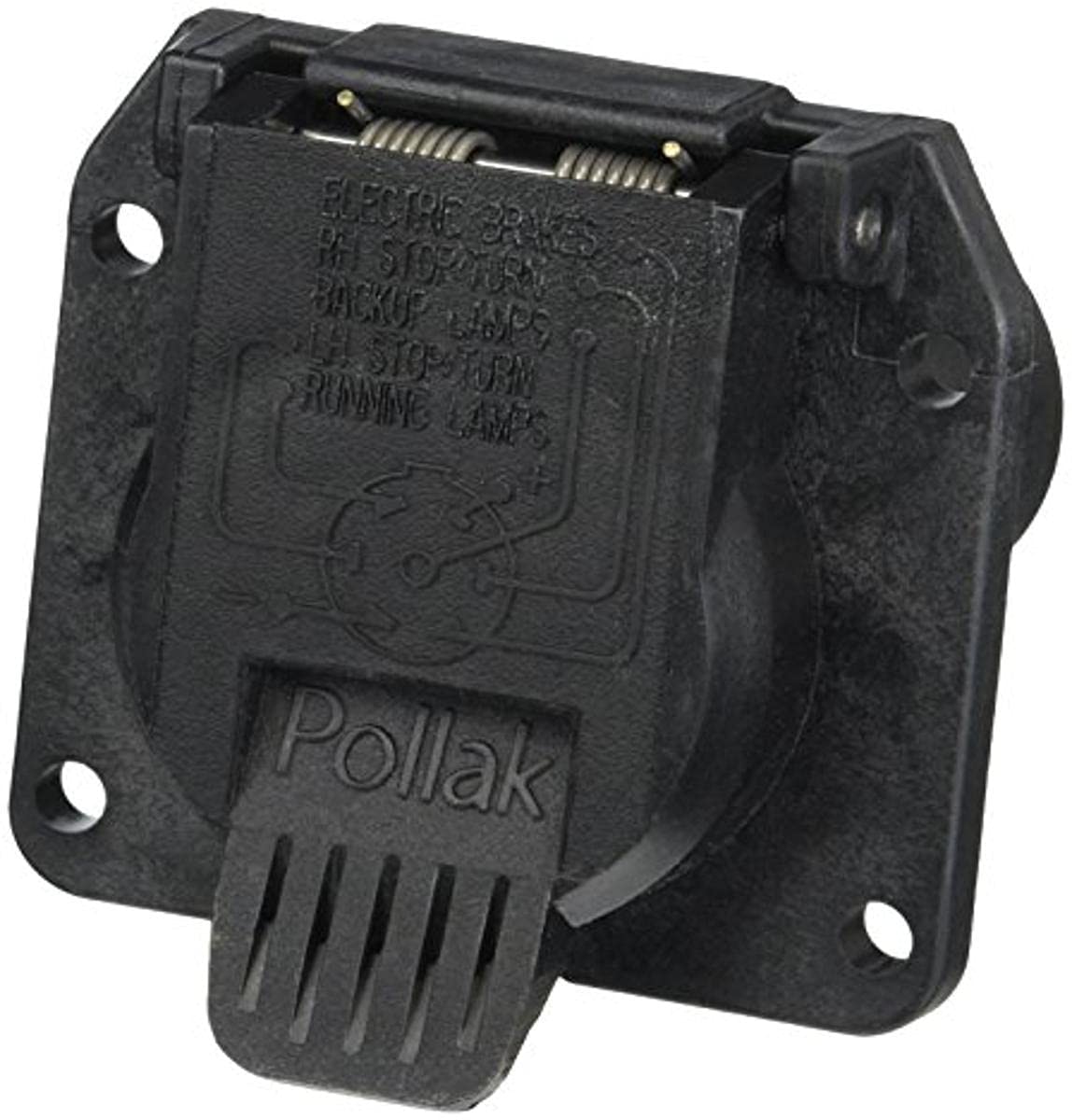 POLLAK front view of 11-893P 7-way socket adapter showing durable OEM-style connection and tidy install benefit