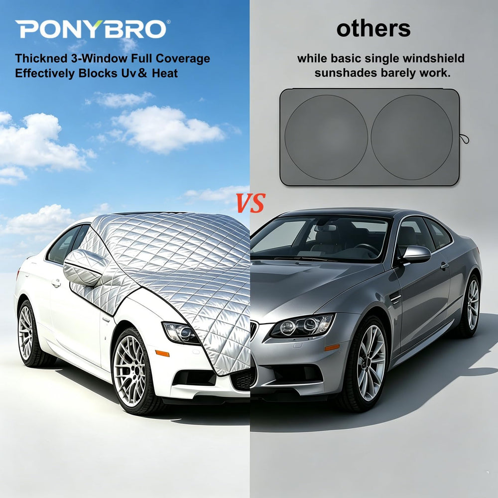 PONYBRO silver reflective surface deflecting sun and lowering heat
