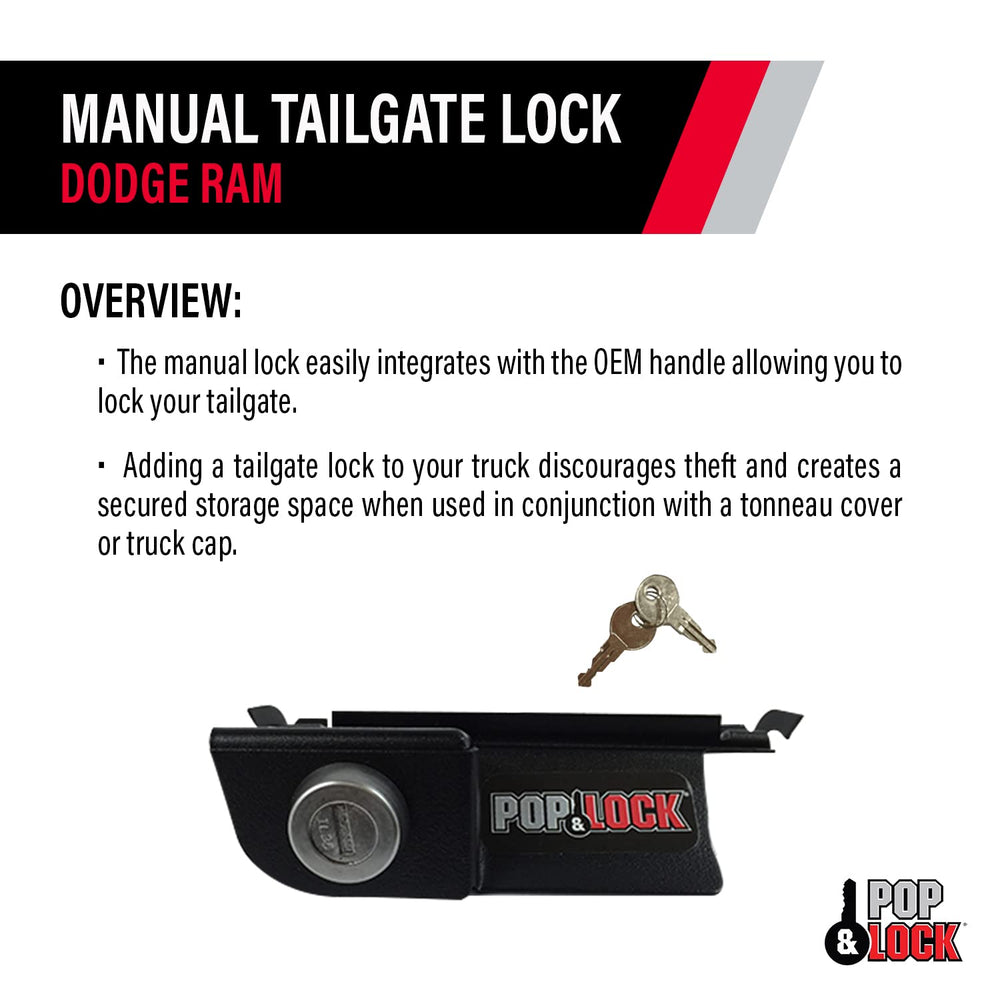 Pop & Lock two keys and mounting hardware included for quick no-drill installation